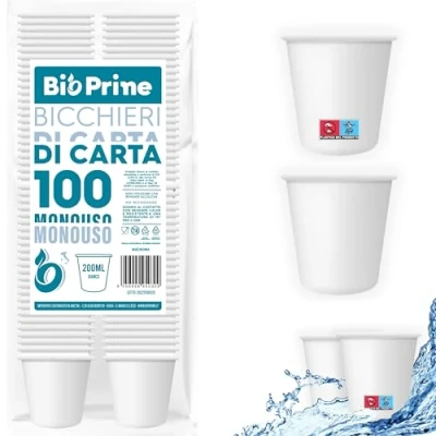 Afbeelding van 100 x 200 ml papieren waterglazen, ml, biologisch afbreekbaar, voor warme dranken, water en wegwerpglazen.