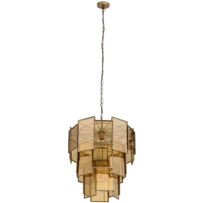 Afbeelding van PTMD Loucas Brass Lustre Glass Hanging Lamp Layers L