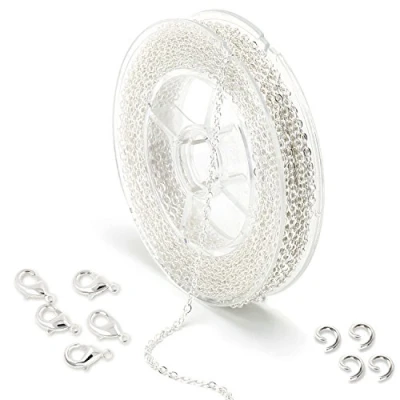 Afbeelding van ALEXCRAFT Zilveren ketting voor het maken van sieraden, 10 m x 1,5 mm, vergulde messing knutselwerk, armbanden, met 20 karabijnsluitingen en 50 stuks