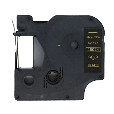 Afbeelding van BROVACS 1 verpakking labeltape goud op zwart compatibel met DYMO D1 45024 12 mm 1/2 inch OPA2224