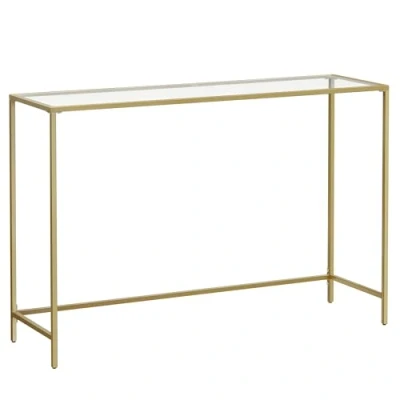 Afbeelding van VASAGLE LGT036A01 Consoletafel, entreeconsole, tafelblad van gehard glas, robuust en stabiel frame, verstelbare poten voor woonkamer, hal, goudkleurig transparant