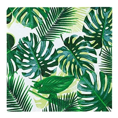 Afbeelding van Talking Tables TROPICALNAPKINS50 Papieren servetten palmbladeren voor kinderen, Hawaï thema, luau, zomer, dinosaurus, decoupage, 33 cm, 50 stuks tropische