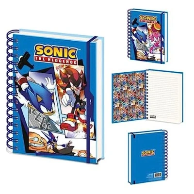 Afbeelding van Notitieboek Sonic the Hedgehog 3D Front A5 Gelinieerd Ringband &amp; Amy Rose Comic Blauw met Elastiek