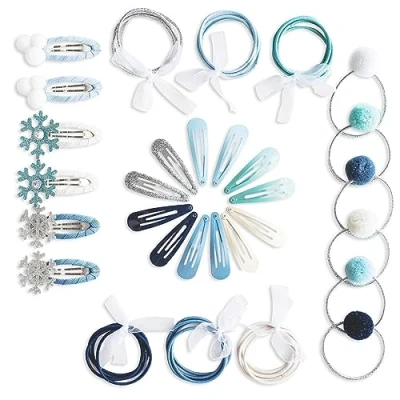 Afbeelding van Papierdrachen 48 speciale haarspelden en elastiekjes in vele kleuren duurzaam robuust kinderclips met glitter stoffen bekleding haarsieraad &quot;prinses