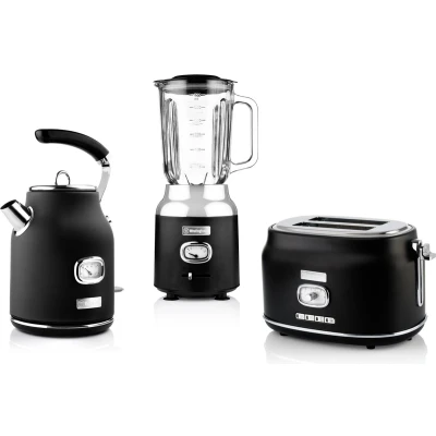 Afbeelding van Westinghouse Retro Waterkoker + Broodrooster 2 Sleuven Blender Zwart