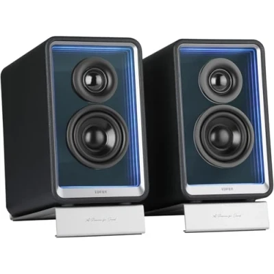 Afbeelding van EDIFIER QR65 Actieve design monitorluidspreker (70 W) met RGB lichteffecten, 3 TurboGaN USB snellaadpoorten en subwooferuitgang, zwart