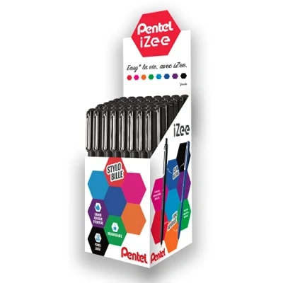 Afbeelding van Pentel iZee BX460 A balpen met metalen clip, brede punt 1 mm, zwart, 48 stuks