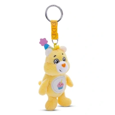 Afbeelding van Sleutelhanger Dissenbeer verjaardag 10 cm geel dierenhanger met metalen ring om op te hangen aan sleutels, touw, tas en meer