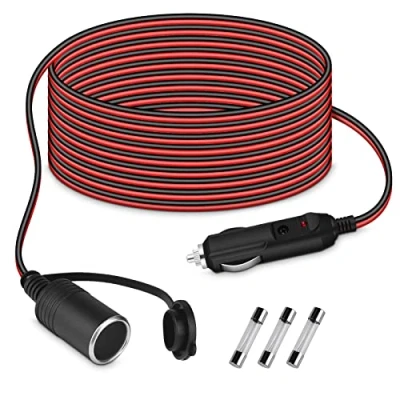 Afbeelding van URAQT Verlengkabel voor sigarettenaansteker, 4,6 m, 12 V 24 V, DC 17 AWG, motorfiets en boot, universele auto, waterdicht, met 3 zekeringen 15 A