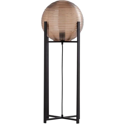 Afbeelding van PTMD Korrin Brown embossed rib glass floor lamp ball