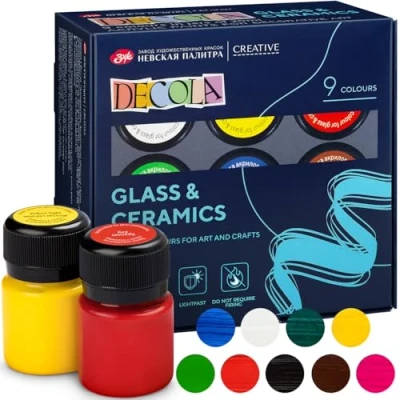 Afbeelding van 9 Decola Porselein Verf Set 9x20ml Permanente Voor Glas En Keramiek Hoge Dekking Op Donkere Oppervlakken Gemaakt Door Neva Palette