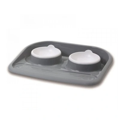Afbeelding van Savic Butler Voerbak En Drinkbak Met Plateau Antislip Voetjes 2X300 ML