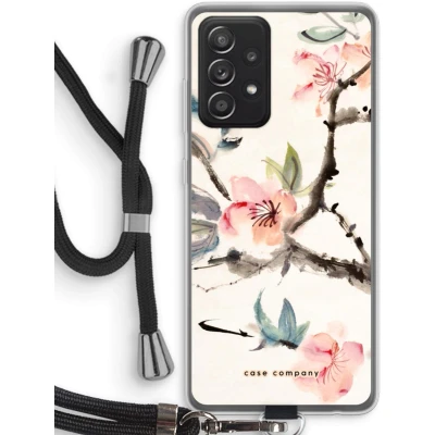 Afbeelding van Case Company® hoesje met Koord geschikt voor Samsung Galaxy A52 Japanse bloemen Telefoonhoesje Zwart Bescherming aan alle Kanten en Over de Schermrand