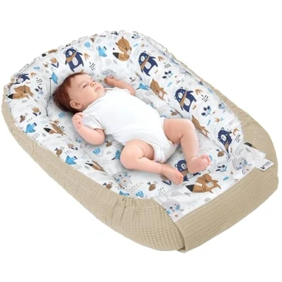 Image de Medi Partners Reducteur de Lit Bebe Réducteur Bébé 100x60x15cm Cocon et Naissance couffin Nid d&#039;ange 100% Coton Gaufre (Boho avec Beige Gaufre)