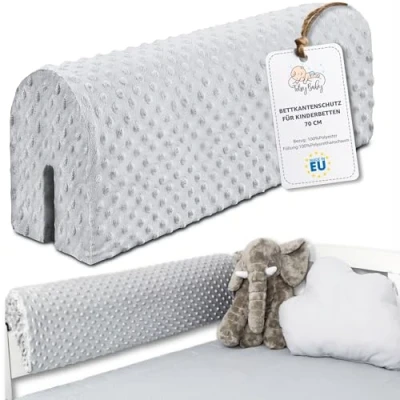 Afbeelding van Bedrandbescherming voor kinderbedden 70 cm bescherming bedframes randbescherming kinderbedje Minky Lichtgrijs