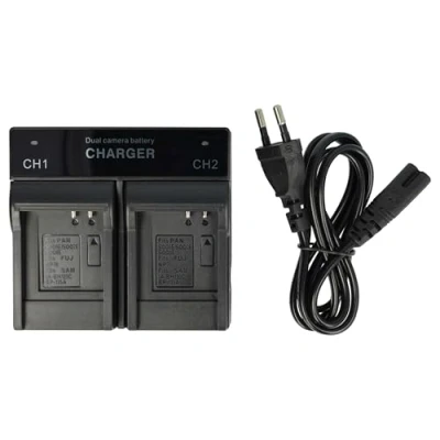 Afbeelding van vhbw Dubbele acculader compatibel met Panasonic Lumix DMC FX9, LX1, LX2, LX3, Camcorder, Action Batterij Cam