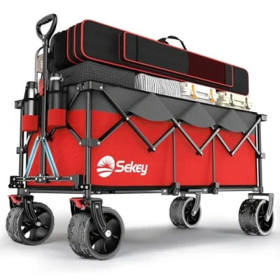 Afbeelding van Sekey XXXL Armwagen 300 l, draagvermogen 200 kg, opvouwbare transportwagen 17 x 10 cm, extra brede banden voor alle terreinen, gepatenteerd in vier richtingen opvouwbaar, maat