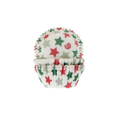 Afbeelding van Cupcake Cups HoM Kerst Sterren 50x33mm. 50st.