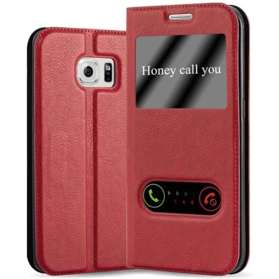 Afbeelding van Cadorabo Hoesje geschikt voor Samsung Galaxy S6 EDGE PLUS in SAFRAN ROOD Beschermhoes met magnetische sluiting, standfunctie en 2 kijkvensters Book Case Cover Etui