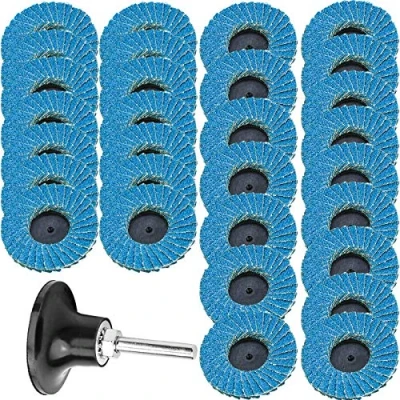 Afbeelding van 30 stuks 50 mm lamellenslijpschijven met 1/4 inch buffersteunstang, schachthouder, korrelgrootte 40, 60, 80, fijn, medium, grof