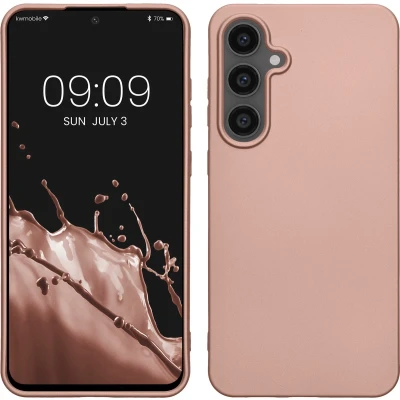 Afbeelding van kwmobile telefoonhoesje geschikt voor Samsung Galaxy S24 FE Hoesje smartphone Back cover in metallic roségoud