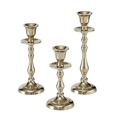 Afbeelding van Kandelaar Vicco set 3 dlg. alu rond 15 23cm hoog champagne