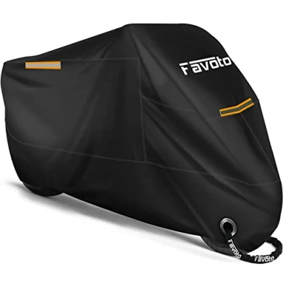 Image de Favoto Housse Protection pour Moto Couverture Oxford 210T Résistant aux Déjections d&#039;oiseaux, à l&#039;eau, la Poussière/Neige/Pluie, au Vent, Soleil Scooter, 220x105x125cm XL