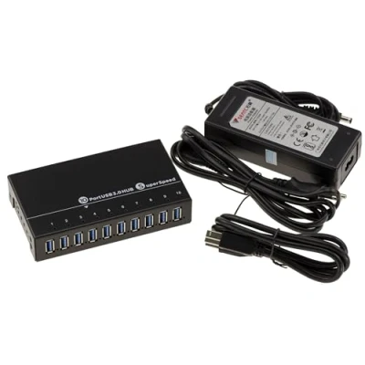 Afbeelding van KALEA INFORMATIQUE Industriële hub USB 3 laadstation met 10 poorten (USB 3.0 5 GB) 60 W voeding. Rackable metalen frame