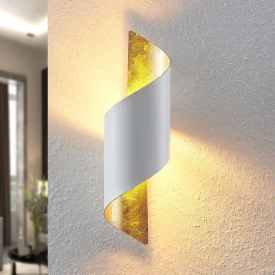 Afbeelding van Lindby wandlamp Desirio, wit/goud, 35cm, metaal