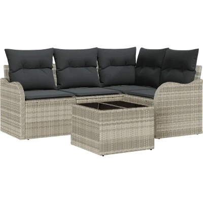 Afbeelding van vidaXL 5 delige Tuin Sofa Set met Kussens Grijs Poly Rattan