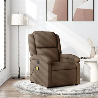 Afbeelding van vidaXL Massagestoel kantelbaar bruin stof