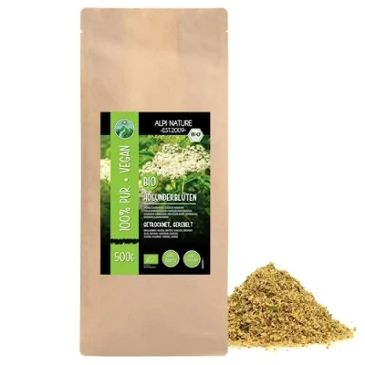Image de Alpi Nature Fleur de Sureau Tisane bio 500g, Fleurs Séchées et Frottées, Thé en Vrac