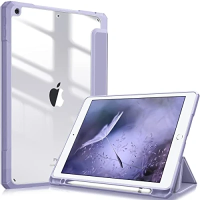 Afbeelding van Fintie Hoes voor iPad 10.2 inch 9e Generatie 2021/8e Gen 2020 /7e 2019 [Ingebouwde Penhouder] Schokbestendige Cover met Transparant Harde Schaal Terug Beschermhoes (Pastel Paars)