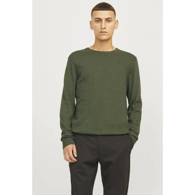 Afbeelding van JACK &amp; JONES Emil knit crew neck slim fit heren pullover viscosemengsel met O hals groen