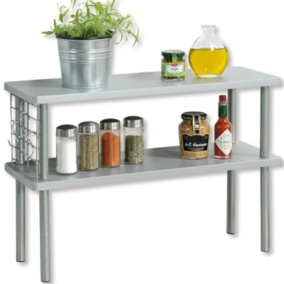Afbeelding van Kesper Keuken aanrecht etagiere 2 niveaus hout/metaal rekje/organizer 55 x 20 38 cm grijs verhoger