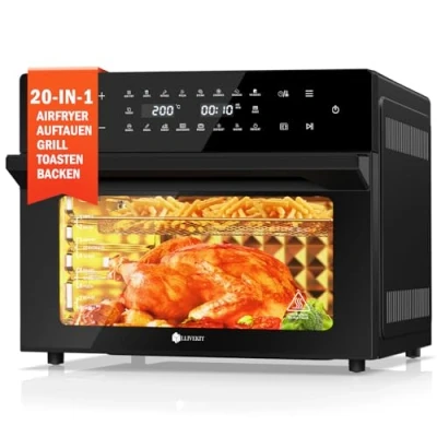 Afbeelding van LLIVEKIT 30 liter XXL heteluchtfriteuse, mini heteluchtoven met 20 programma&#039;s en 9 accessoires, oven led touchscreen, olievrij venster, twee kookmodi, boek