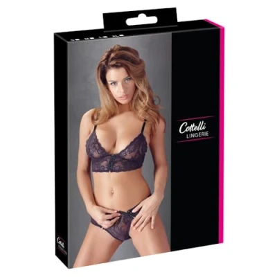 Afbeelding van Cottelli Collection Wetlook Kanten Afwerking String Body voor de Perfecte Date met Happy End Maat L Zwart
