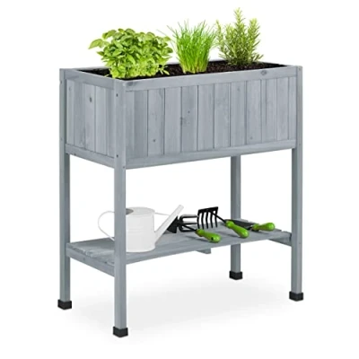 Afbeelding van Relaxdays Moestuintafel hout moestuinbak poten kweektafel plantenbak mini garden grijs