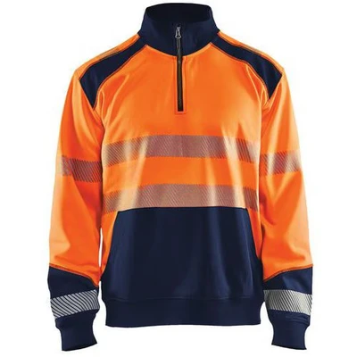 Image de Sweat col camionneur haute visibilité orange fluorescent/marine