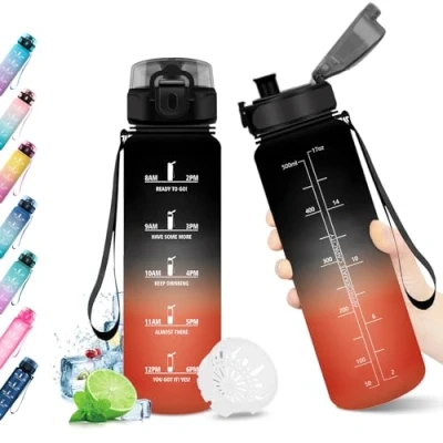 Afbeelding van KollyKolla Waterfles voor kinderen, met tijdsaanduiding, BPA vrij, kinderdrinkfles, open 1 klik, fles fiets, school, camping, 500 ml