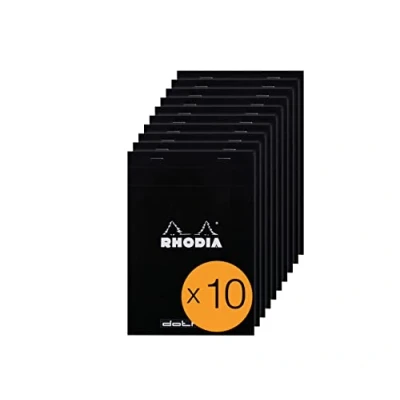 Afbeelding van RHODIA 16559Cpack Notitieblok met nietjes Dotpad N16 Black A5 gestippeld 80 afneembare vellen wit Clairefontaine papier g/m² gecoate kartonnen omslag verpakking 10 blokken