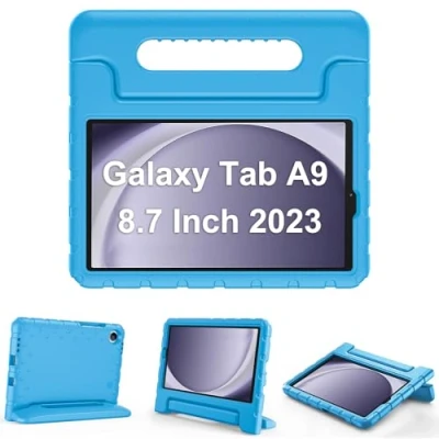 Afbeelding van ProCase Galaxy Tab A9 8,7 inch 2023 (SM X110) kinderhoes met schokbestendige en robuuste standaard, draaibare handgreep, standfunctie, blauw