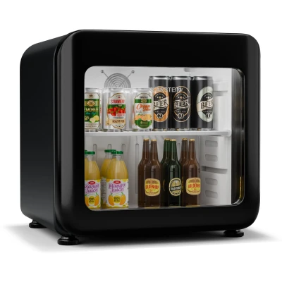 Afbeelding van Klarstein Audrey Evo Getränkekühlschrank Mit Glastür 46L Mini Kühlschrank, Retro Design, Doppelt Verglaste Tür, LED Beleuchtung, 0 10 C, Energieklasse Schwarz