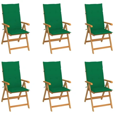 Afbeelding van Tuinstoelen 6 st met groene kussens massief teakhout
