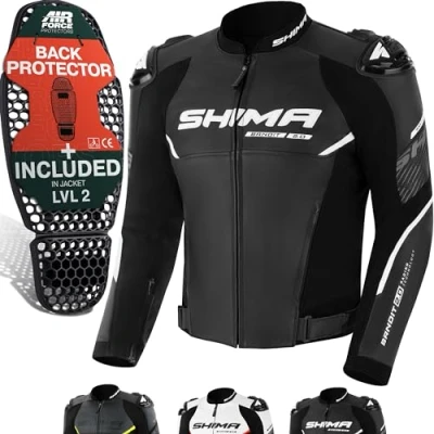 Image de SHIMA BANDIT veste de moto pour homme avec protections, protection dorsale en cuir, d&#039;été, coudes, protection, combinaison ville (hommes, noir, 46)