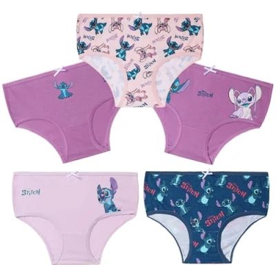 Afbeelding van Disney Stitch Onderbroek voor meisjes, comfortabel en ademend, 100% katoen, 5 stuks, Blauw Paars
