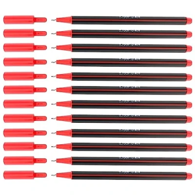 Afbeelding van D.RECT, Set van 12 D408 fineliners, voor dagelijks gebruik, schrijf en schoolbenodigdheden, premium kwaliteit fijne punt ca. 0,4 mm, rood 105256