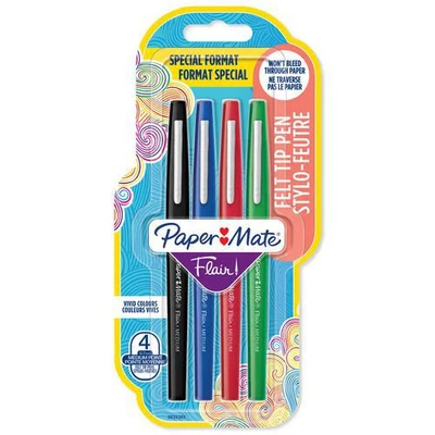 Afbeelding van Paper Mate Flair viltstiften Medium punt (0,7 mm) zwarte, blauwe, rode en groene inkt 4 stuks