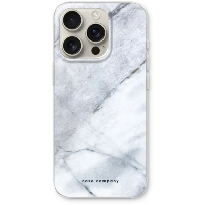 Afbeelding van Case Company® hoesje geschikt voor iPhone 16 Pro Witte marmer Soft Cover Telefoonhoesje Bescherming aan alle Kanten en Schermrand