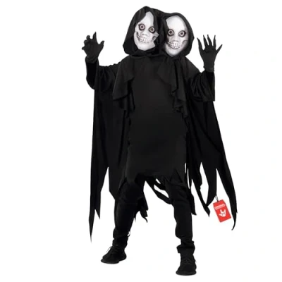 Afbeelding van Morph Magere Hein Kinderkostuum met twee hoofden, Kinderkostuum, Hein, Halloween, kinderen, maat M